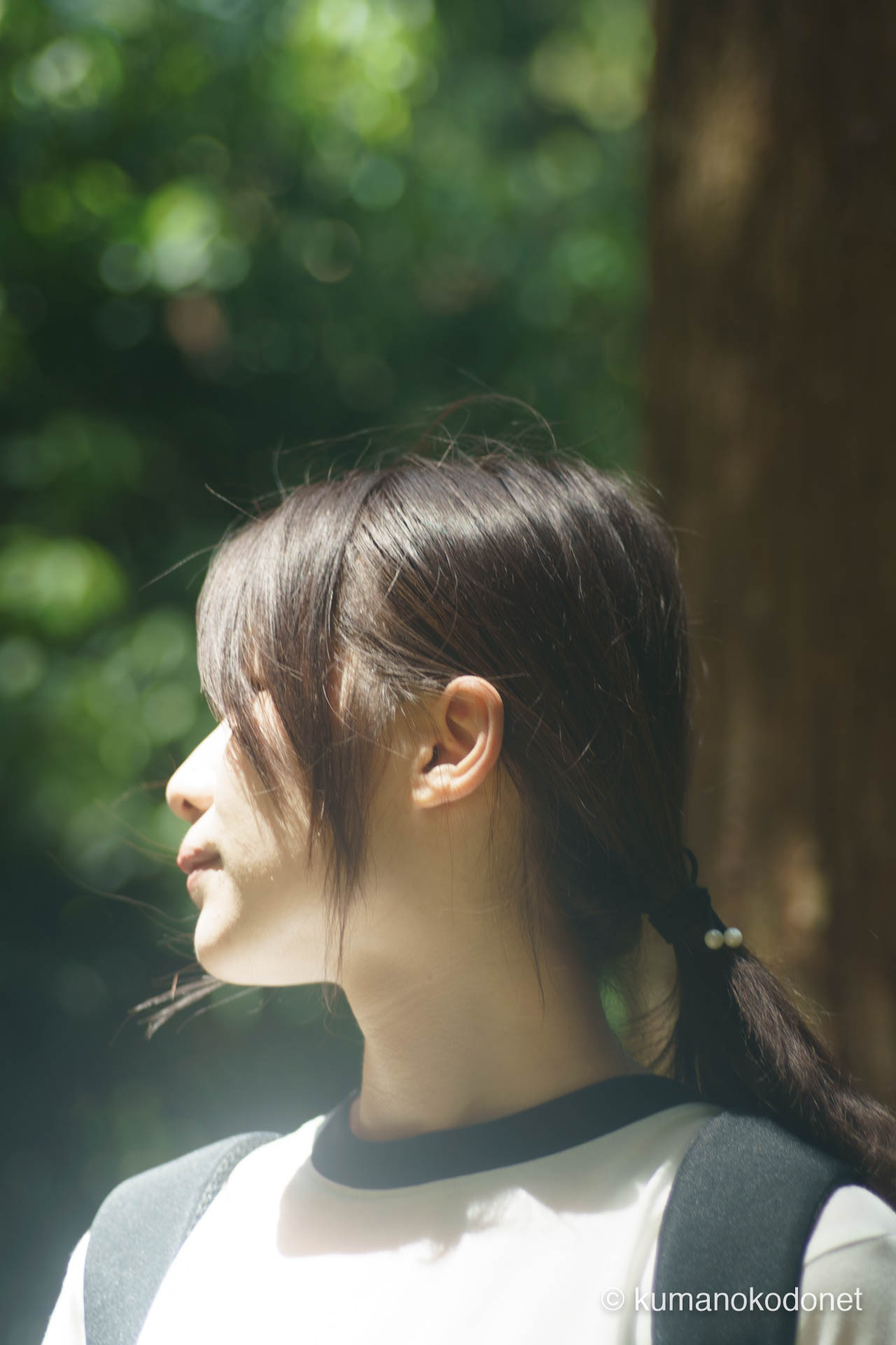 飛瀧神社の深い森に包まれて。参道の木漏れ日が人物を優しく照らす、静謐なポートレート。| Hiro Jinja, Nachikatsuura, Wakayama | SONY α7 | 2025