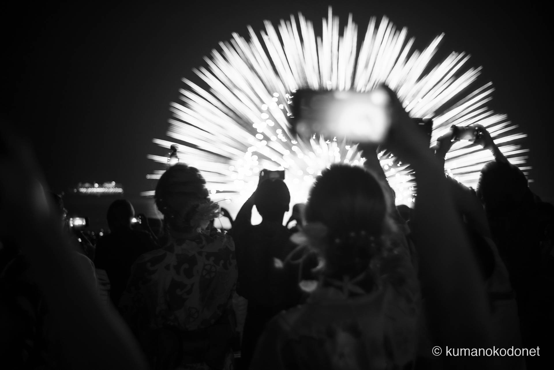 熊野大花火大会。一斉にスマートフォンで撮影する若者たちの後ろ姿。| Kumano City, Mie | SONY α7 | 2025