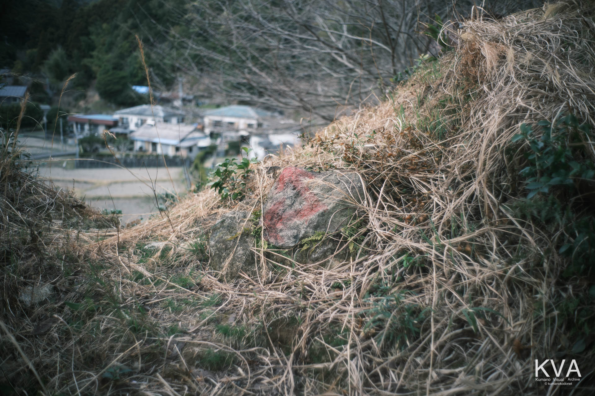 岩肌に記された赤い分岐標識